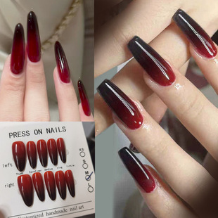 Black Red Gradient Dark Nail Art 2024 New Year Christmas Long Wear Armor Niche Halloween Finished Products