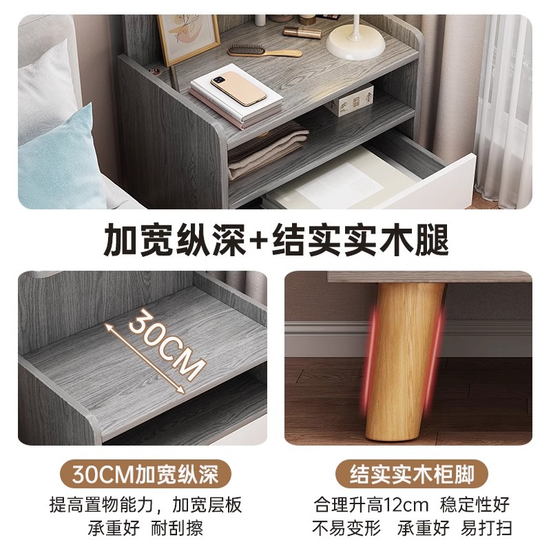 Mesa de cabecera simple, moderna, ligera, lujosa, alta sensación de gabinete de cabecera, dormitorio doméstico, pequeño gabinete de almacenamiento para alquiler de habitaciones
