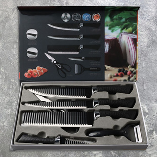 Cross-border black wave pattern 238A six-piece stainless steel knife suit kitchen knife fruit knife set knife