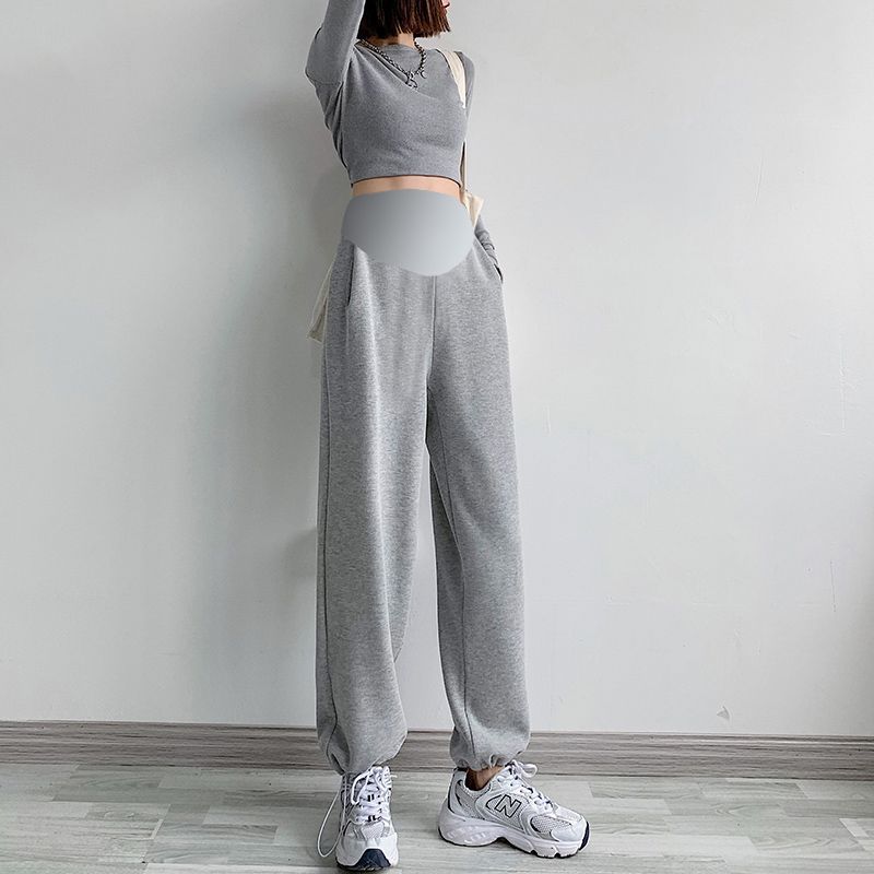 Maternity Pants Spring and Autumn New Style Loose Wide-Leg Pants 2025 Sweatpants Early Pregnancy Fleece-Lined Sports Pants Autumn and Winter
