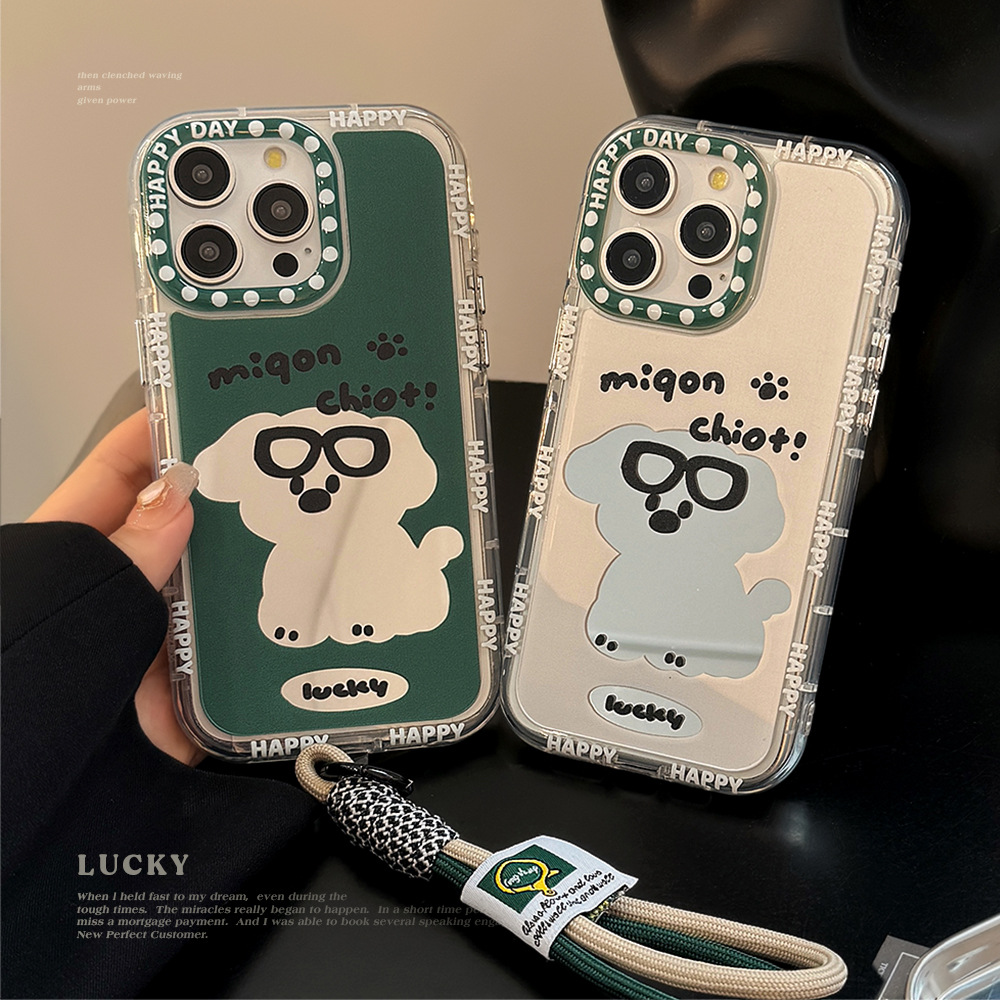 情侣潮酷狗狗镜面适用iPhone16苹果15手机壳14ProMax代发11手绳12