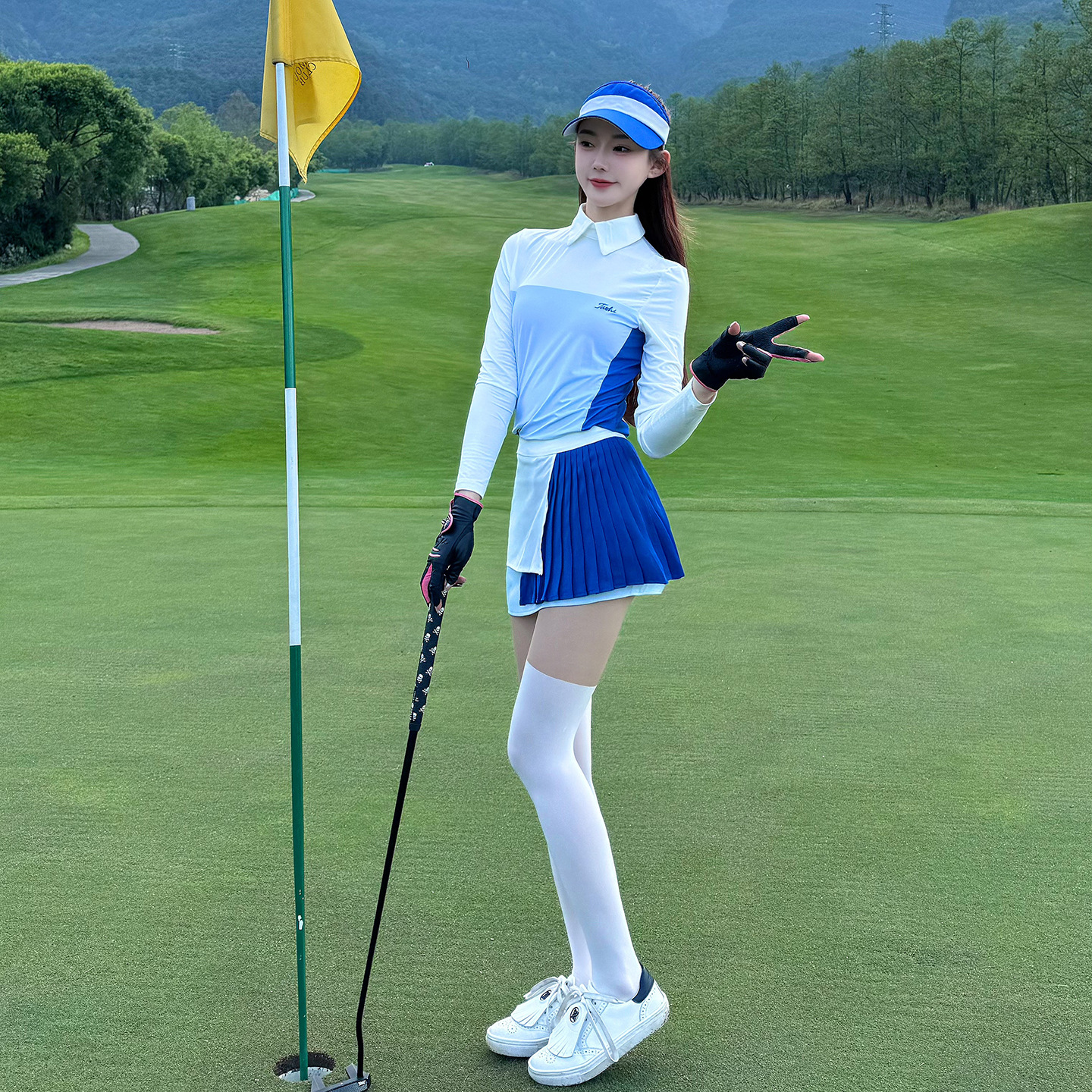 Tashi Women's Golf Fashion Elegant Sun Protection Long-Sleeved Top Tube Elastic Women's Quick-Drying Golf Short Skirt Pants