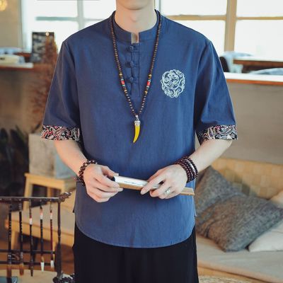 Men Chinese kung fu shirt  short-sleeved  linen cotton v-neck  Japanese kimono tops for male