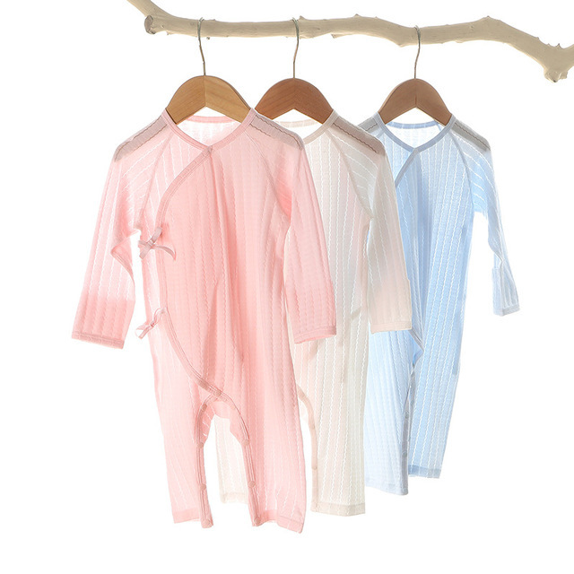 Recién nacido aire acondicionado ropa verano manga larga mono bebé mameluco bebé protección del vientre