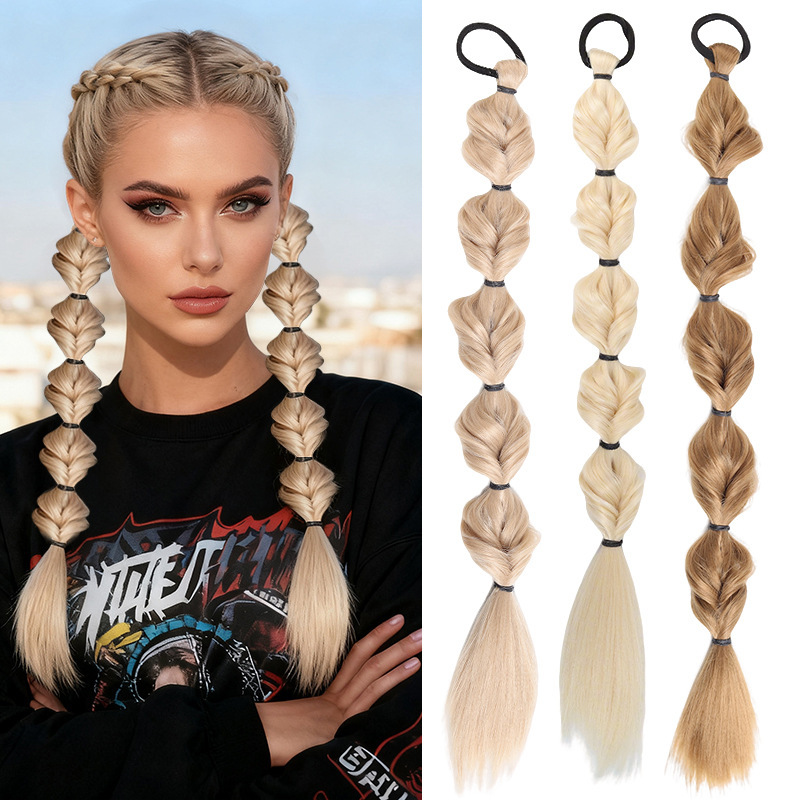 Cross-Border Wig Braids for Women, Lantern Bubble Braids, Small Braids, Lantern Braids, Double Ponytail Wigs in Stock