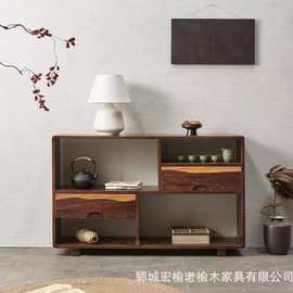 老榆木客厅餐边柜现代简约储物柜民宿饰品展示柜家用角柜边柜