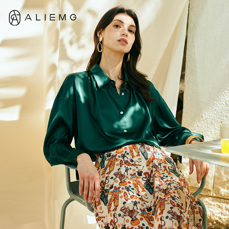 缎面高级感桑蚕丝衬衫女宽松重磅长袖真丝衬衣气质职场打底上