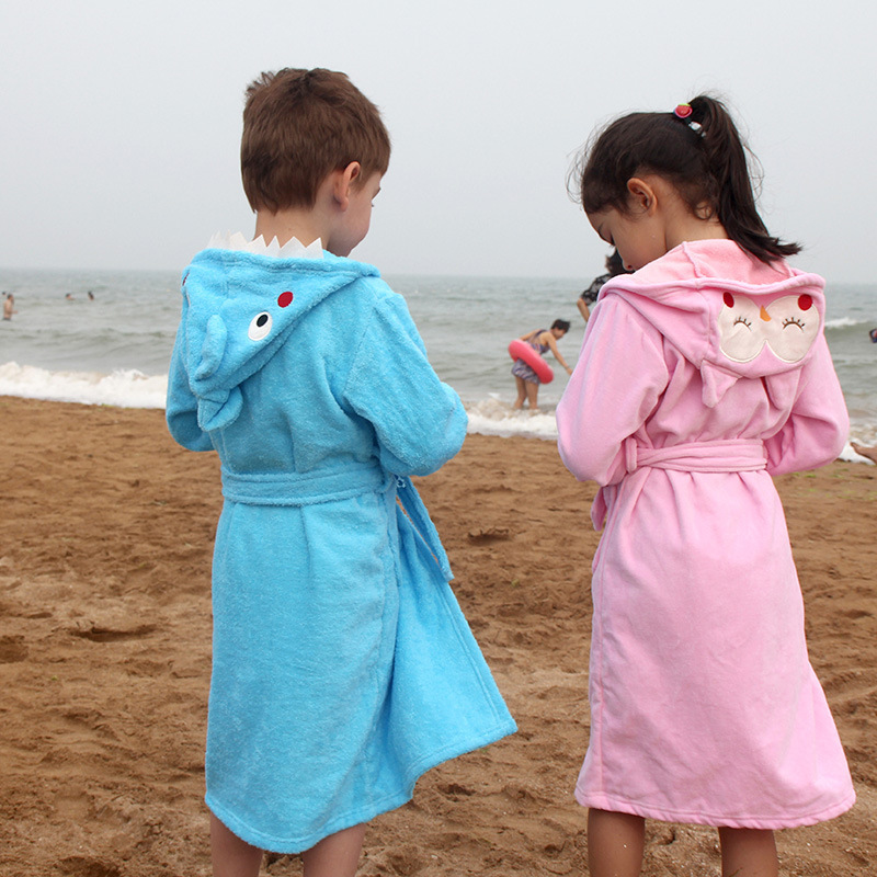 Albornoz de algodón para niños estilo albornoz de material completo para hombres y mujeres con gorra para nadar baño toalla de baño pijama grueso suave