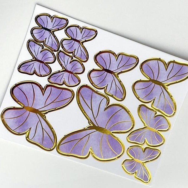 生日蛋糕装饰烘焙插件漫彩色烫金蝴蝶浪插旗DIY网红甜品台装扮|undefined