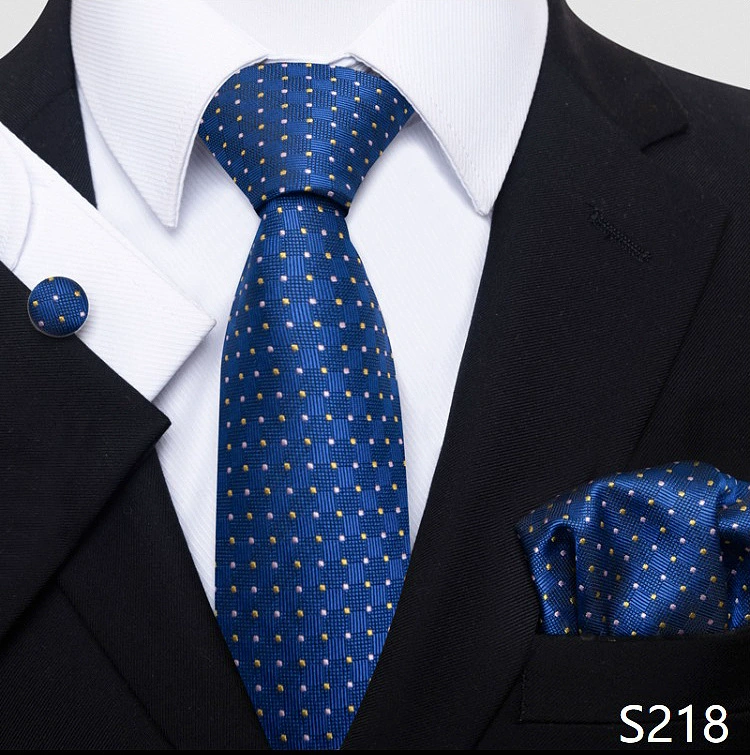 Ready stock solid color polka dot plaid tie wholesale solid color men's tie tie cufflinks pocket square set 8cm