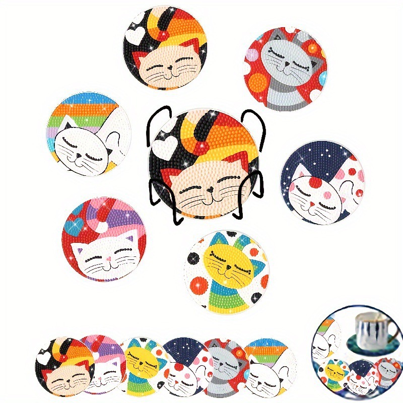 Diamante de dibujos animados almohadillas de taza letras rojas textura de madera hecha a mano puntos de perforación aislamiento térmico antideslizante diamante juguetes de pegatinas