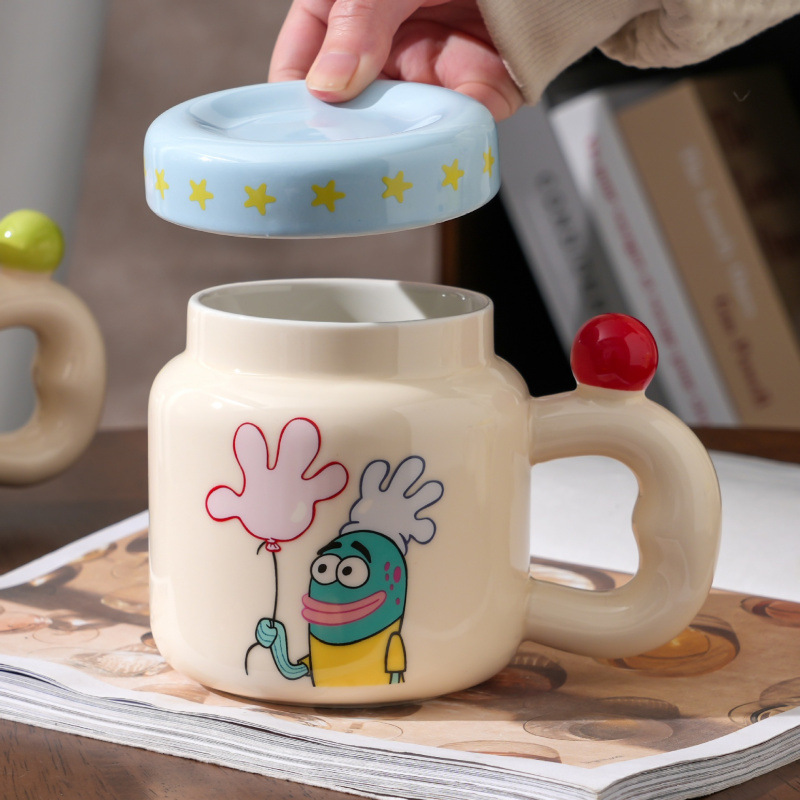 SpongeBob auténtica taza de cerámica encantadora taza para parejas niñas caseras con taza de tapa taza de agua para niños