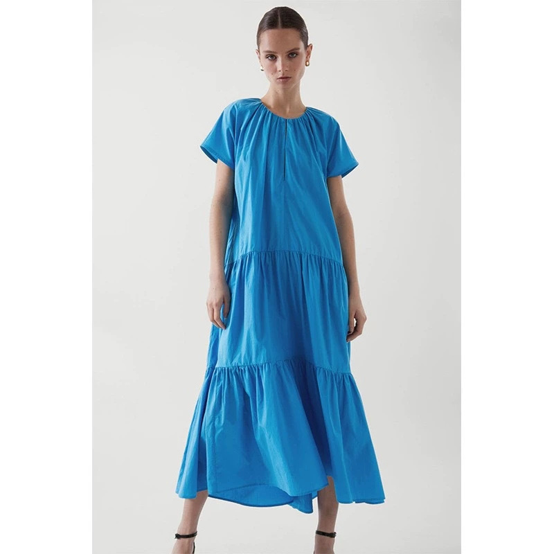 2026 New Summer Women's Clothing Round Neck Sleeveless Dress Two-Color Pleated Pure Cotton Loose Mid-Length Cake Dress