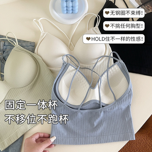 Sexy hot girl all-in-one fixed cup sling beautiful back underwear women's breast-wrapped tube top outer wear sports vest bra