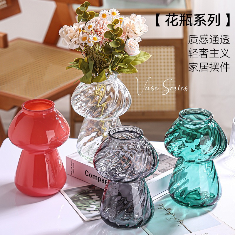 Vaso de vidrio de alto valor ligero de lujo encantador hongos sala de estar mesa de comedor hidroponía rica vasijas de bambú decoración de sala de estar