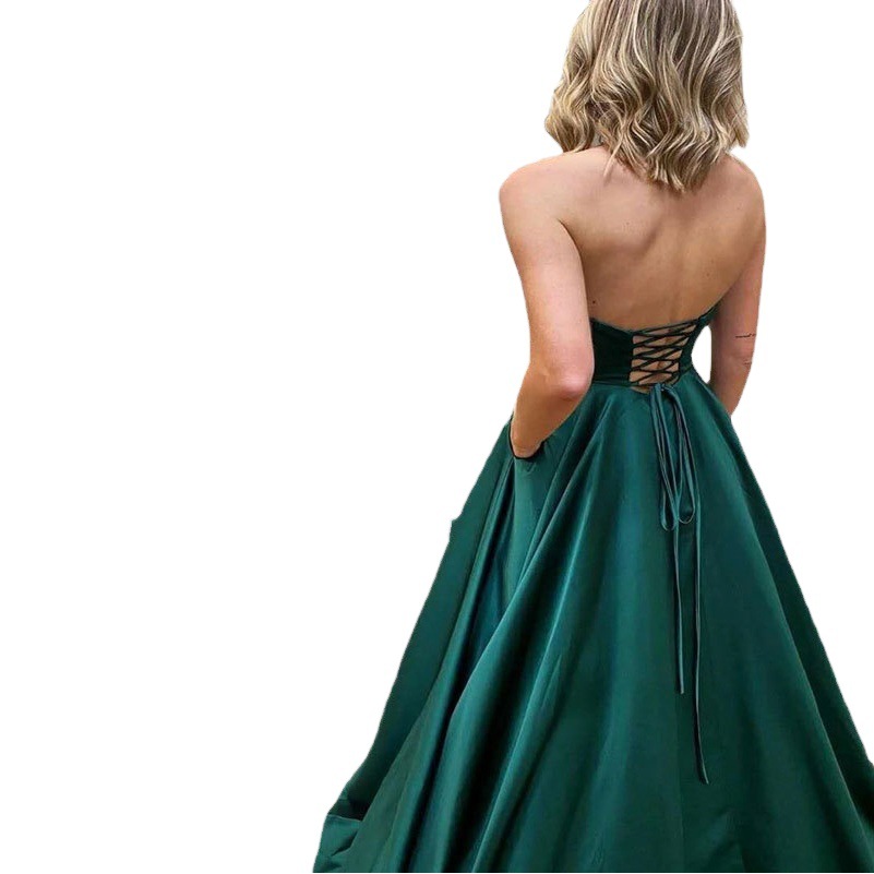 El Comercio exterior europeo y americano Amazon AliExpress deseo sexy tubo superior elegante vestido de noche verde simple satén vestido de noche