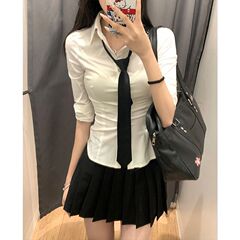 ギャル純欲オリジナルJK制服シャツ学院風女性半袖白い長袖ウエストシャツ