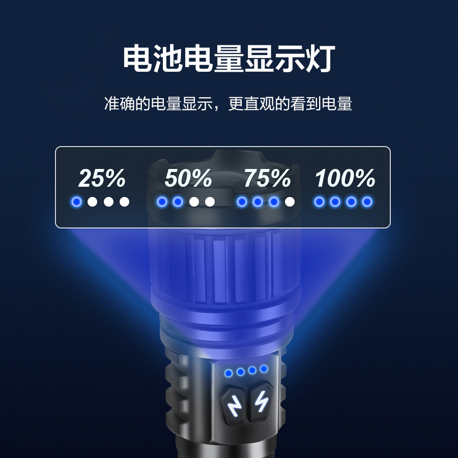 Luz intensa antorcha de tiro largo al aire libre a prueba de agua multifuncional luz blanca amarilla doble interruptor recargable aleación de aluminio antorcha de pesca nocturna