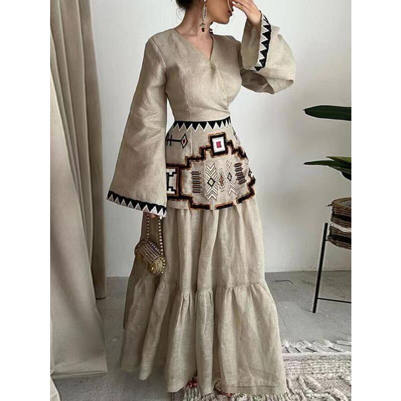 2023亚马逊独立站速卖通大卖棉麻民族风连衣裙C118