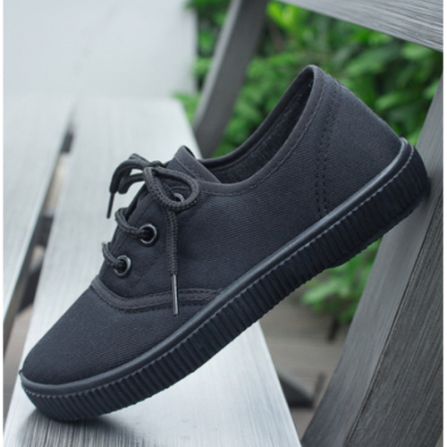 Pure black canvas shoes for students, sports canvas shoes, canvas shoes for kindergarten boys' formal wear, performance shoes, small black shoes