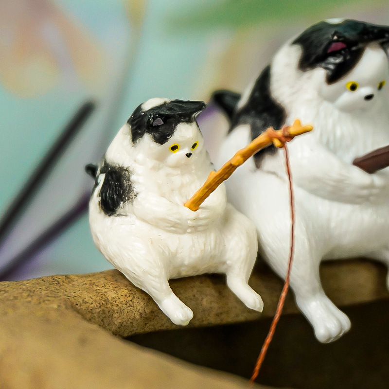Nuevos productos Adornos de pesca de gatitos grandes Pecera paisajismo gato pesca gato pesca gato adornos colgantes