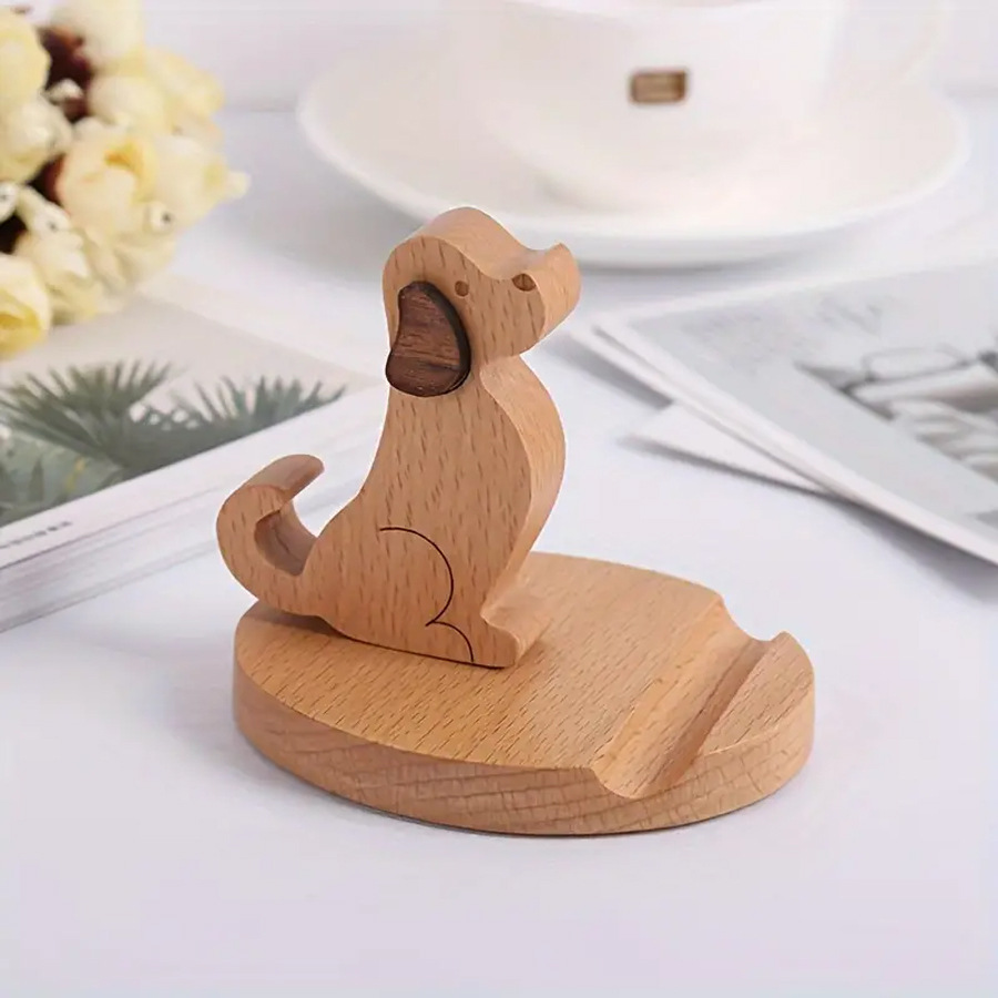 90g Weight Mobile Phone Holder Classification Wood Material Dog Pattern Cute Style Cute Dog Wood Mobile Phone Holder 3