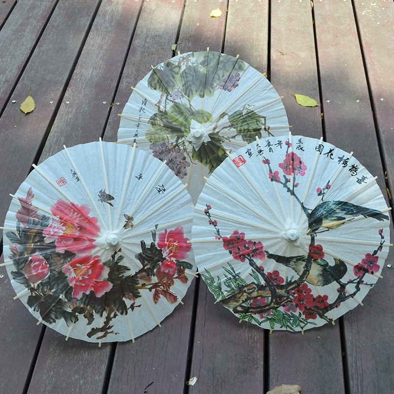 Маленький бумажный зонтик Spot Sanmando, пион и слива, масляный бумажный зонтик в классическом стиле, декоративный зонтик для детского сада (без защиты от дождя)