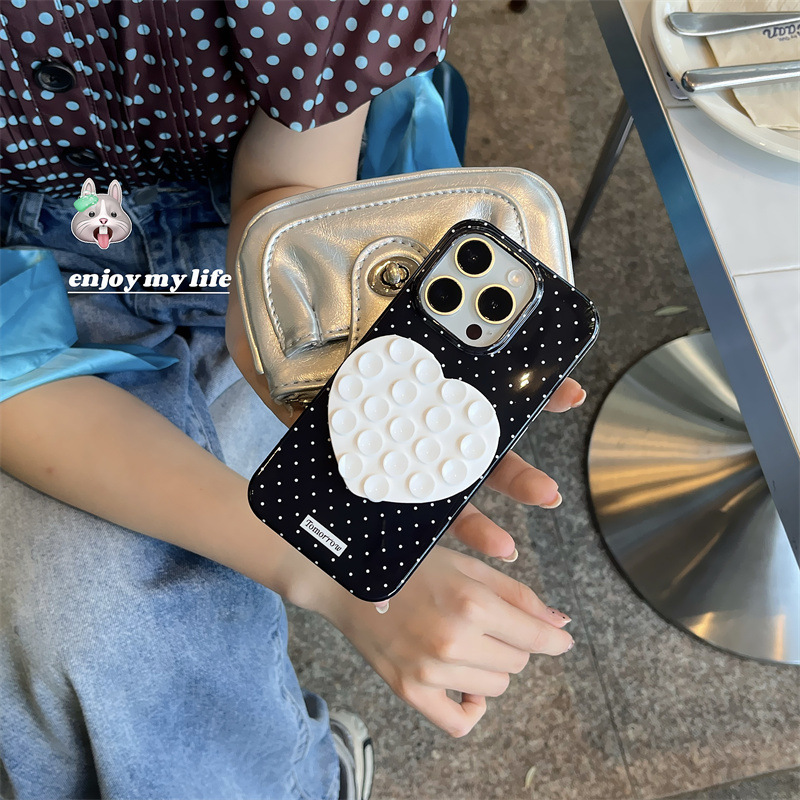 韩系波点爱心吸盘适用iPhone16苹果15ProMax/14/13手机壳简约小众|undefined