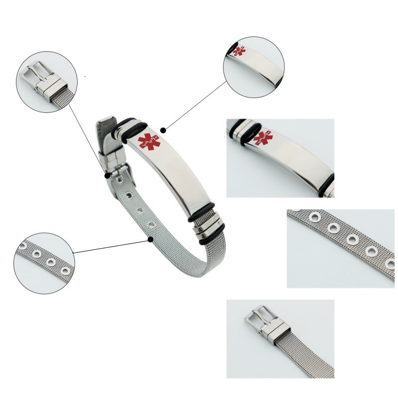 2025 pulsera de acero inoxidable con marca de serpiente médica transfronteriza ajustable información de pulsera de grabación personalizada elementos médicos