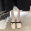 2024 Summer new fairy -like flat single shoe head shoe's head shallow mouth with bow with bow beans and bean shoes women's shoes wholesale