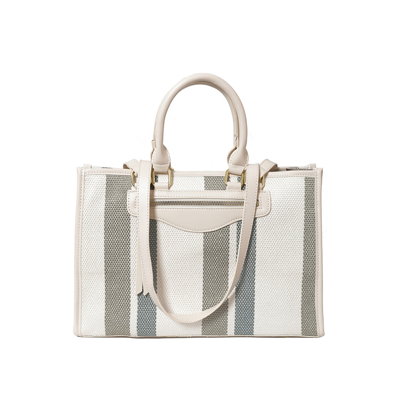 Cross-border color contrastante estriado bolso de mano casual para mujeres 2024 Amazon nueva moda de gran capacidad mochila de viaje
