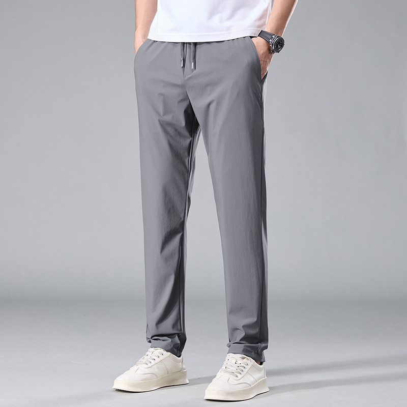 2025 verano delgado de seda de hielo pantalones casuales moda para hombres nuevos pantalones rectos ajustados transpirables ropa de hombre de moda salvaje