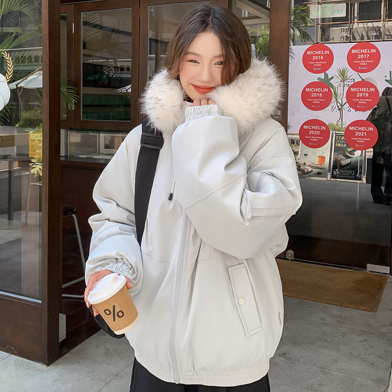 跨境实拍棉服女大毛领连帽2025新款冬季韩系冬装宽松加厚棉袄外套|undefined