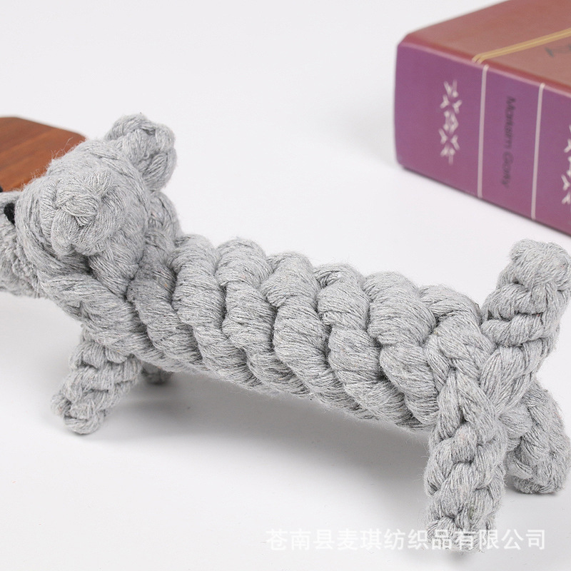 Fábrica directa juguetes de mascotas gris perros de dientes de grasa cuerda de dientes juguetes perros nudos cuerda de algodón trenzado juguetes interactivos