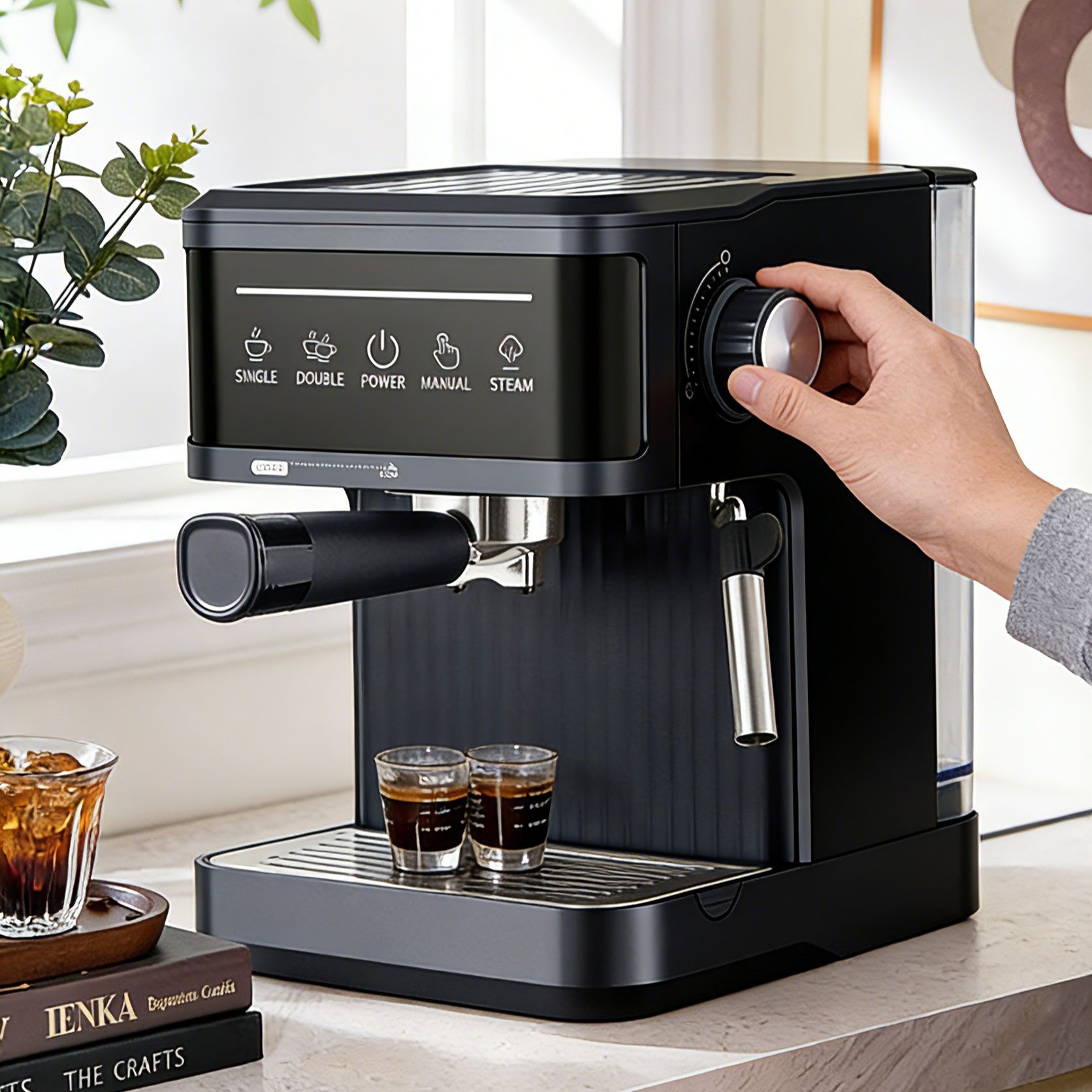 Máquina Espresso Máquina de café italiano Máquina de café 20Bar semiautomática pequeña para el hogar Espuma de leche transfronteriza