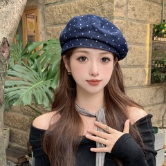2025新款文艺波点贝雷帽子女春秋款经典百搭画家帽复古潮流报童帽