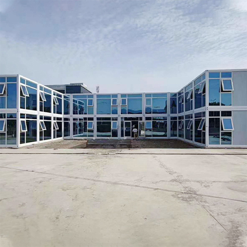 Residente sala de contenedores, sala de embalaje, sala de juntas móvil móvil, edificio de oficinas de vidrio, casa de contenedores de placa de acero de color