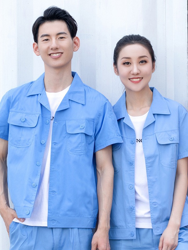 Trajes de trabajo de manga corta de verano para hombres trajes de verano delgados transpirables taller de fábrica de trabajo azul personalizado