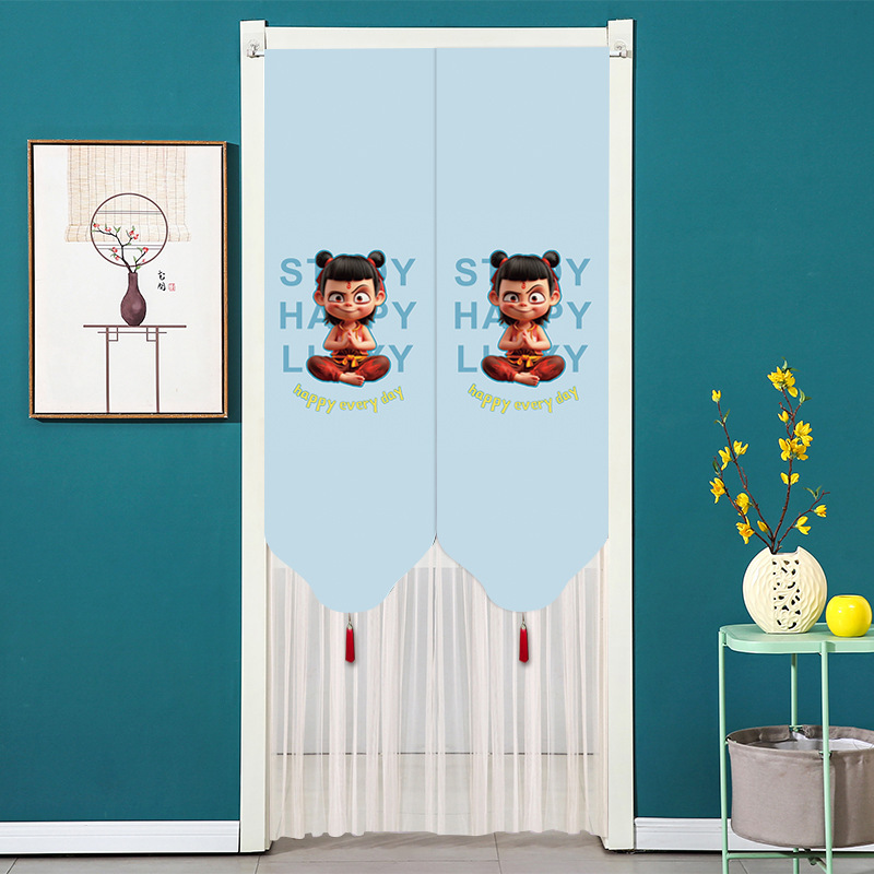 American Lace Door Curtain Double-Layer Fabric Gauze Curtain Partition Curtain Bedroom Bathroom Curtain Velcro Anti-Mosquito Door Curtain