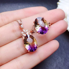 Live Streaming Hot Selling New Colorful Watermelon Imitation Tourmaline Necklace, Brilliant and Luxurious Egg-Shaped Amethyst Ring Pendant Earrings