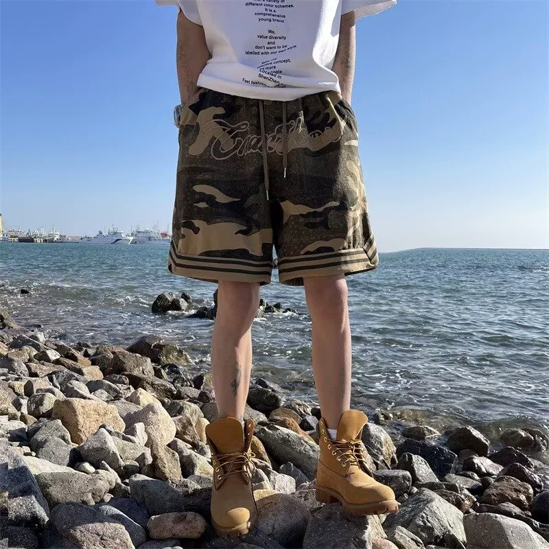 Трендовый камуфляжный летний спортивный костюм для отдыха, с вышивкой, оверсайз