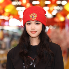 欧美流行俄罗斯RUSSIA骑士标刺绣针织帽套头帽 秋冬保暖帽男女