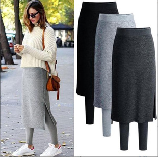 Cross-border foreign trade exports to Taiwan and South Korea fake two-piece leggings skirt split skirt pants large size autumn and winter New Cotton