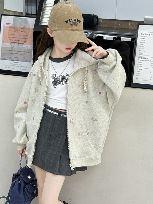 女童秋装外套2025新款女大童春秋季休闲连帽上衣儿童洋气开衫衣服|undefined