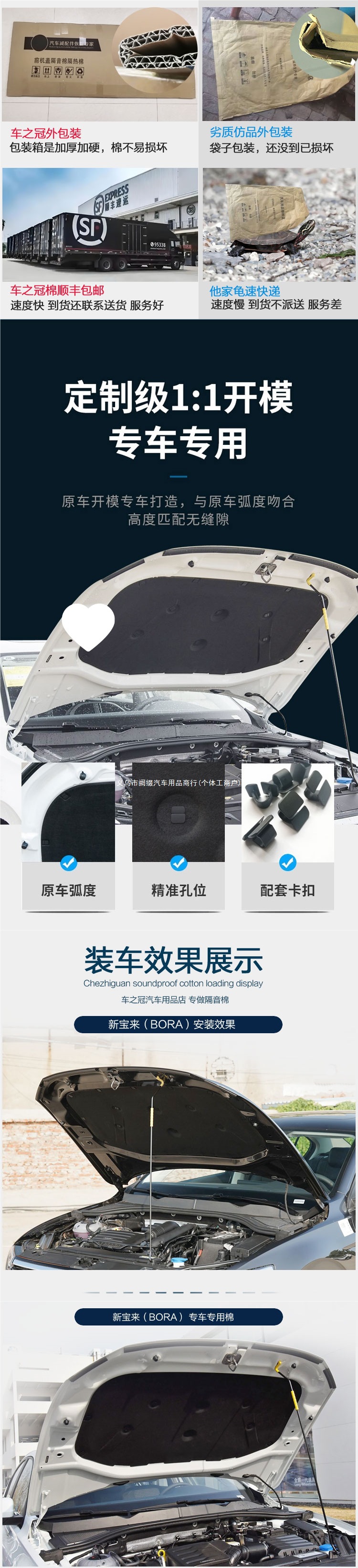 Suitable for the new Bora model: soundproofing cotton for the car hood, engine compartment lining, soundproofing and heat insulation cotton for the engine cover, vibration damping and sound absorption