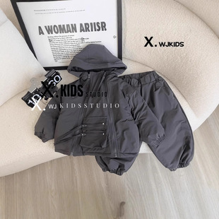 2025 Children's Fleece-Lined Casual Korean Style Set Boys' and Girls' Two-Piece Thickened Jacket and Cotton Pants Trendy Thickened Warm Wear