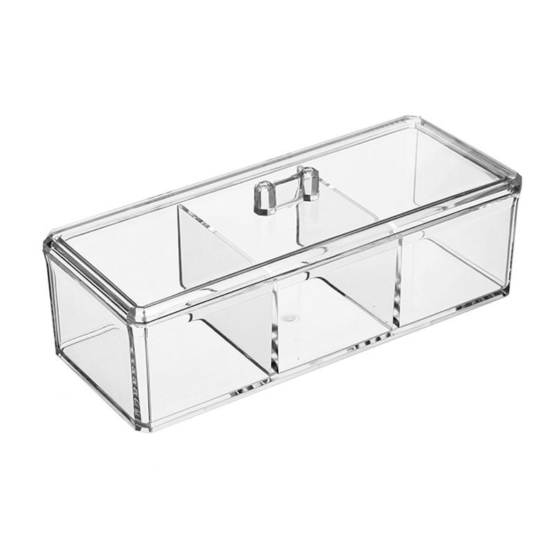 Caja de almacenamiento de barra caja de almacenamiento de escritorio rectangular transparente caja de hisopo de algodón cosmético a prueba de polvo acrílico apilable