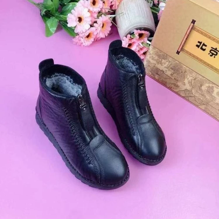 Women’s winter ankle boots with front zipper, European style, warm leisure fit, plus sizes 35–42