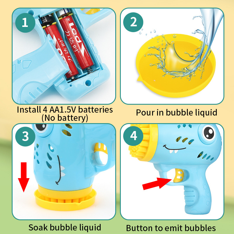 Explosiones transfronterizas 36 agujeros máquina de burbujas de dinosaurio pistola de burbujas eléctricas de mano Gatlin soplar burbujas juguetes para niños al por mayor