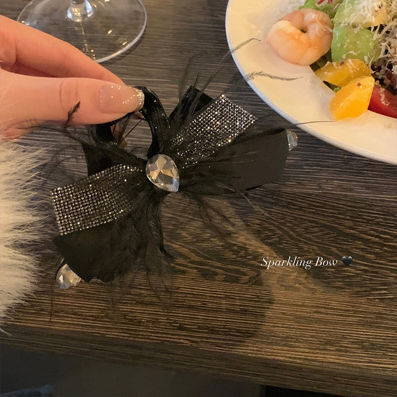 秋冬闪钻羽毛蝴蝶结抓夹高级感发饰大号后脑勺鲨鱼夹发夹发卡夹子|undefined